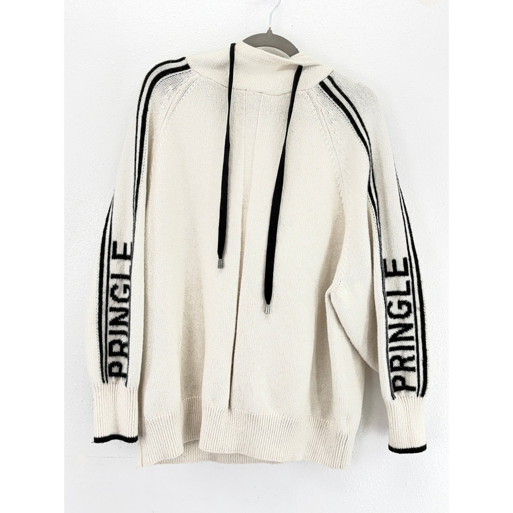 Pringle of Scotland x H&M Knit Hoodie Cream Logo Sleeve Oversized Medium